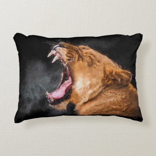 Lioness Roaring Art Portrait Accent Pillow