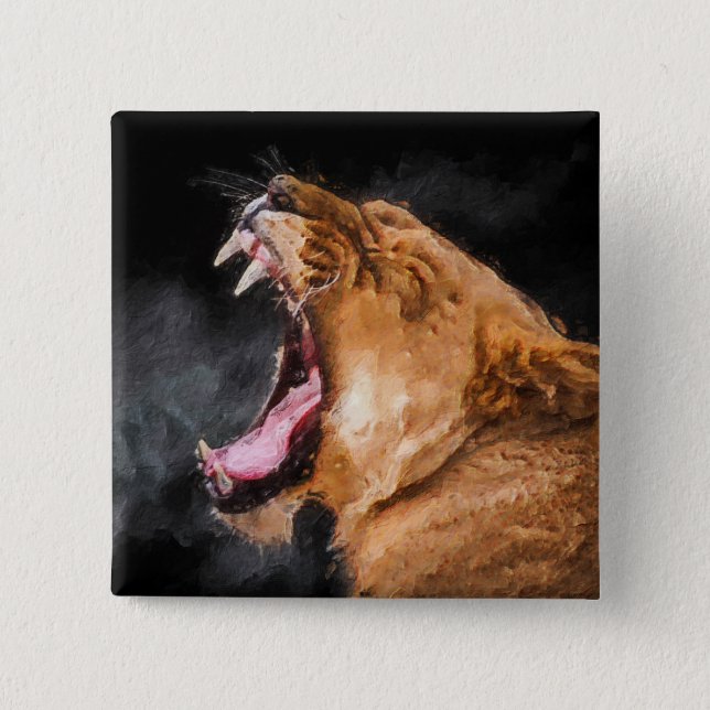 Lioness Roaring Art Portrait Button (Front)
