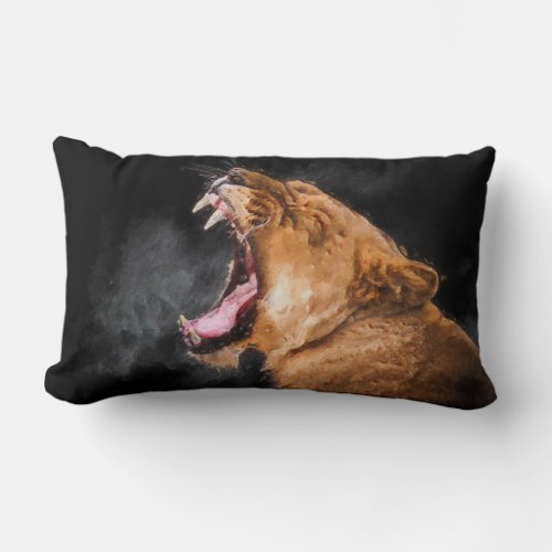 Lioness Roaring Art Portrait Lumbar Pillow