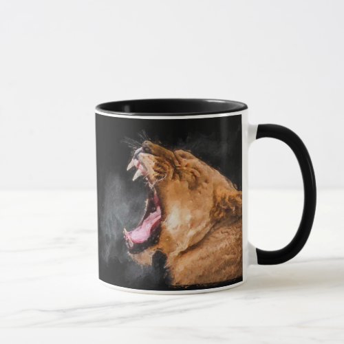 Lioness Roaring Art Portrait Mug