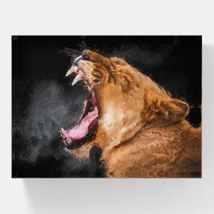 Lioness Roaring Art Portrait Paperweight