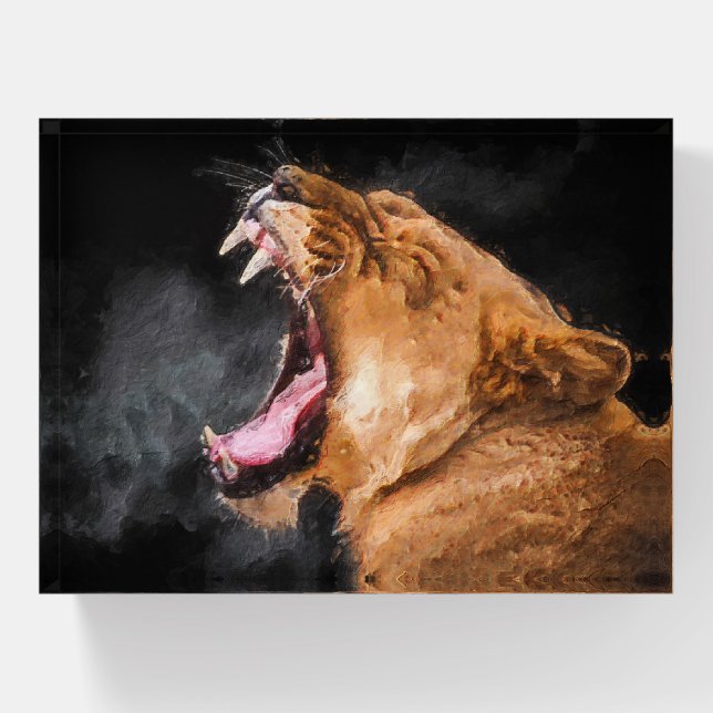Lioness Roaring Art Portrait Paperweight (Front)