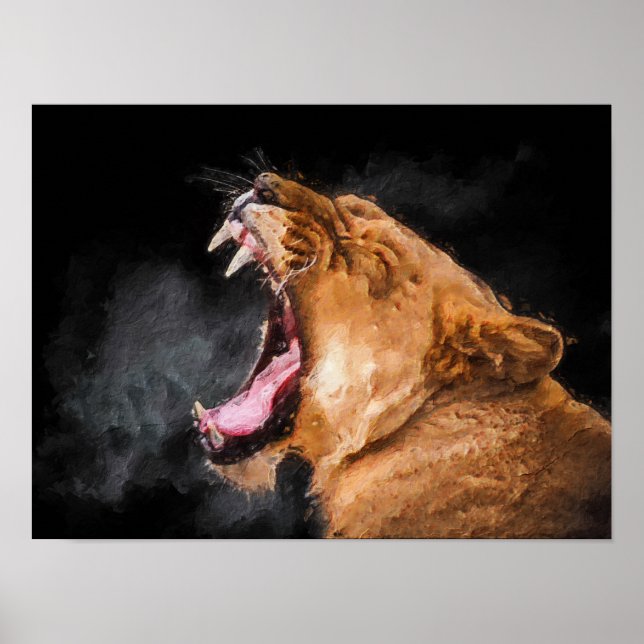 Lioness Roaring Art Portrait Poster (Front)
