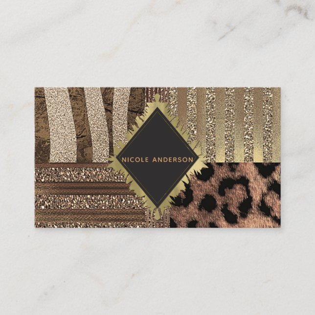 Lioness Safari Chic Jungle Glam Gold Sparkle Business Card (Front)