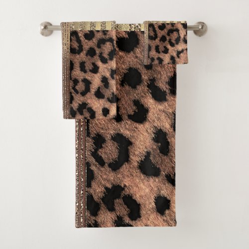 Lioness Safari Chic Jungle Gold Modern Sparkle Bath Towel Set