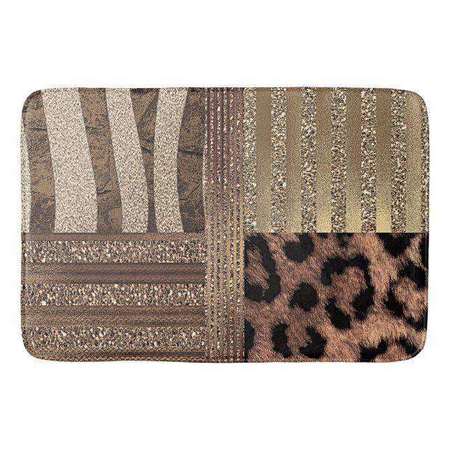 Lioness Safari Chic Jungle Gold Modern Sparkle Bathroom Mat (Front)