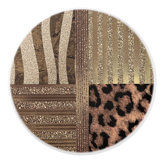 Lioness Safari Chic Jungle Gold Modern Sparkle Ceramic Knob (Front)