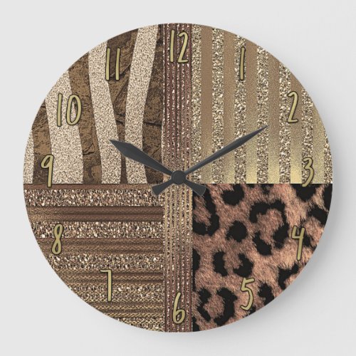 Lioness Safari Chic Jungle Gold Modern Sparkle Large Clock