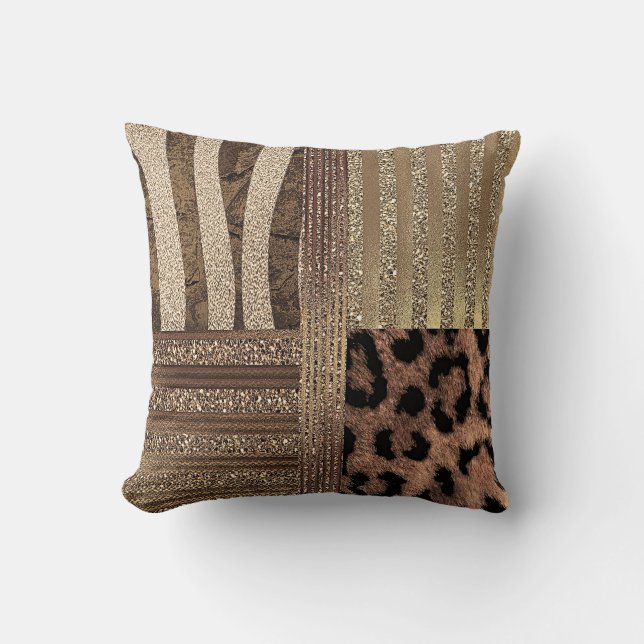 Lioness Safari Chic Jungle Gold Modern Sparkle Throw Pillow (Front)