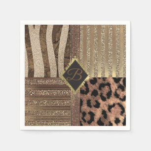 Lioness Safari Jungle Glam Modern Gold Sparkle Paper Napkins