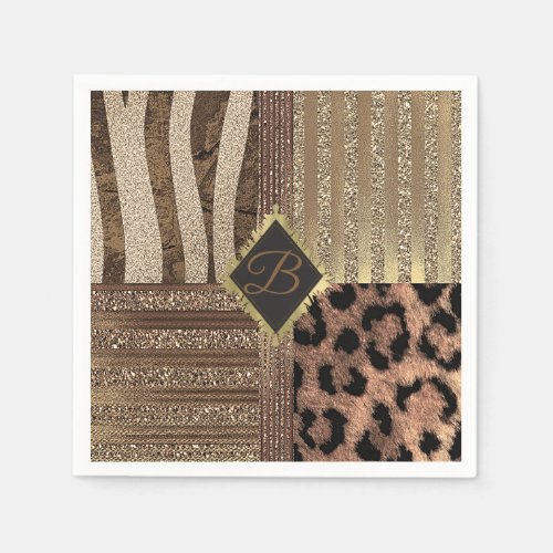 Lioness Safari Jungle Glam Modern Gold Sparkle Paper Napkins