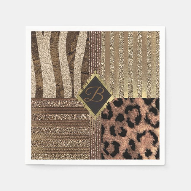 Lioness Safari Jungle Glam Modern Gold Sparkle Paper Napkins (Front)