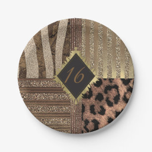 Lioness Safari Jungle Glam Modern Gold Sparkle Paper Plates