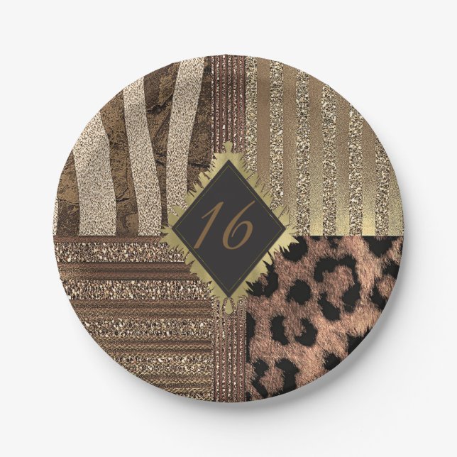 Lioness Safari Jungle Glam Modern Gold Sparkle Paper Plates (Front)