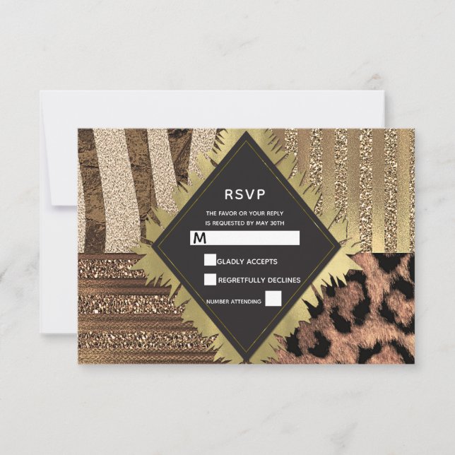 Lioness Safari Jungle Glam Modern Wedding RSVP (Front)