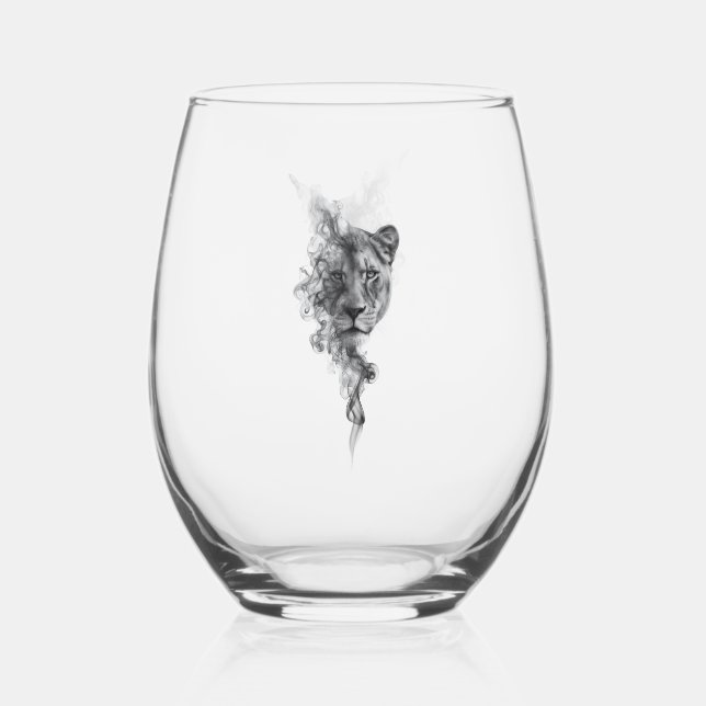 Lioness Smoke Art Stemless Wine Glass (Front)
