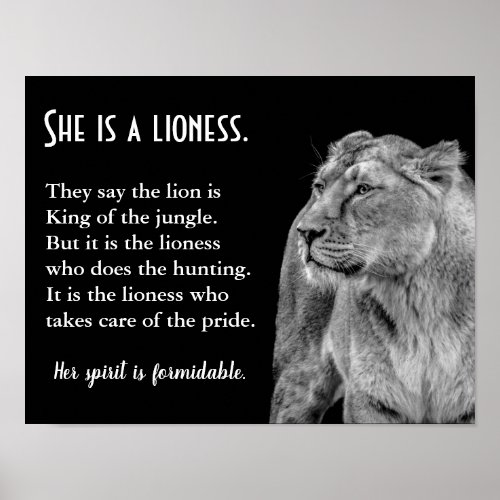 Lioness Themed Inspirational Poetry Poster