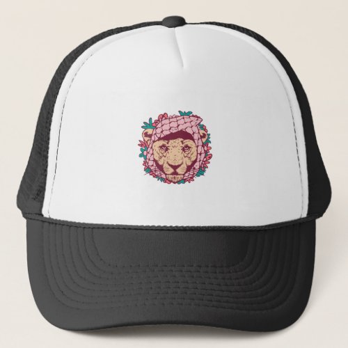 Lioness With Palestinian Scarf Trucker Hat