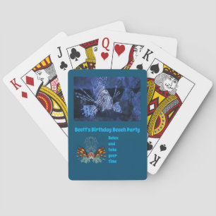 Lionfish Cartoon Birthday Beach Party Photo Poker Cards