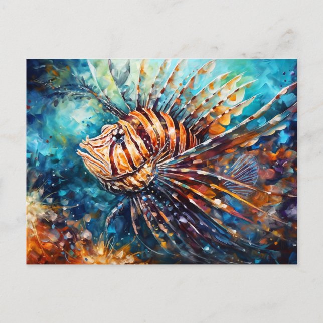 Lionfish in Expressive Ocean Oil Painting Postcard (Front)