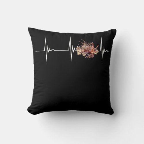 Lionfish Lion Fish Lover Heartbeat EKG Pulse Fish Throw Pillow