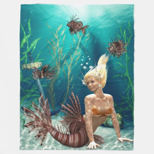 Lionfish Mermaid Large Fleece Blanket