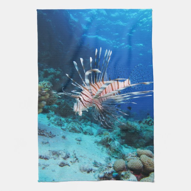 Lionfish or Pterois Miles, Ocean Reef Fish Kitchen Towel (Vertical)