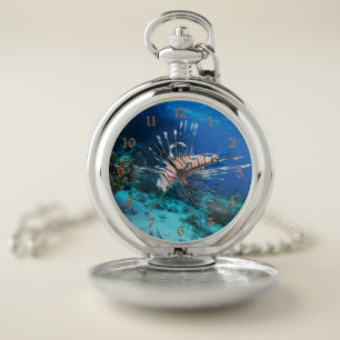 Lionfish or Pterois Miles, Ocean Reef Fish Pocket Watch