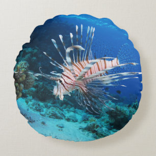 Lionfish or Pterois Miles, Ocean Reef Fish Round Pillow