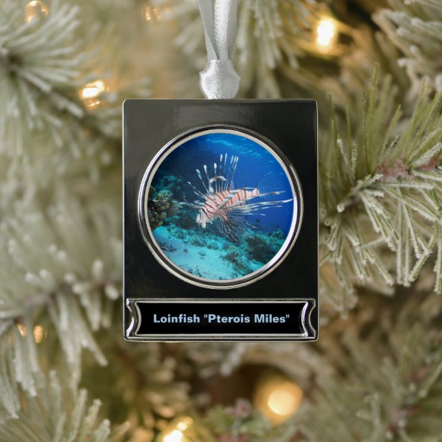 Lionfish or Pterois Miles, Ocean Reef Fish Silver Plated Banner Ornament (Tree)