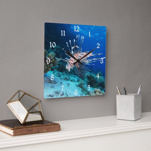 Lionfish or Pterois Miles Ocean Reef Fish Square Wall Clock