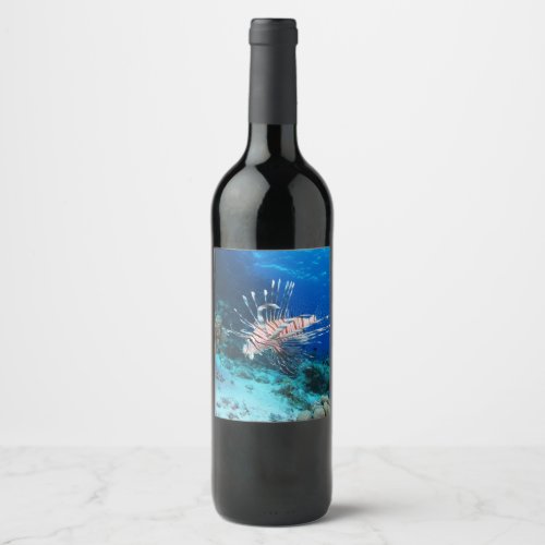 Lionfish or Pterois Miles Ocean Reef Fish Wine Label