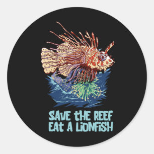 Lionfish Save The Reef Eat Lion Funny Cute Sea Roc Classic Round Sticker