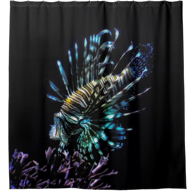 Lionfish swims shower curtain (Front)