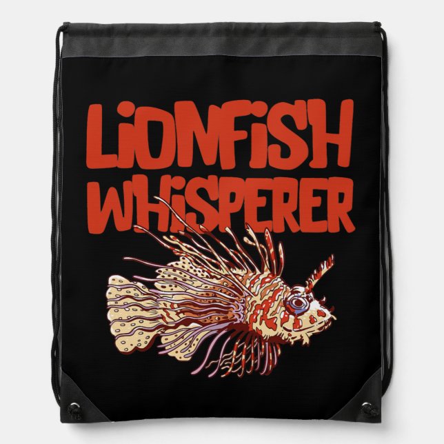 Lionfish Whisperer Sea Rock Diver Funny Lion Fish Drawstring Bag (Front)
