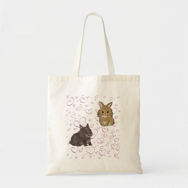 Lionhead bunnies with hearts  tote bag (Front)