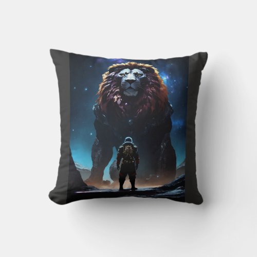 Lionhearted Cosmos The Enigmatic Alliance Throw Pillow