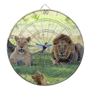 Lions. Cat and Hummingbird on the Jungle Dart Board