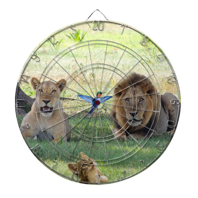 Lions. Cat and Hummingbird on the Jungle Dart Board (Front)