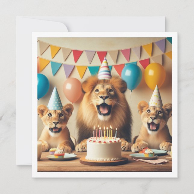 Lions celebrating, Lions birthday invitation (Front)