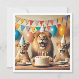 Lions celebrating, Lions birthday invitation