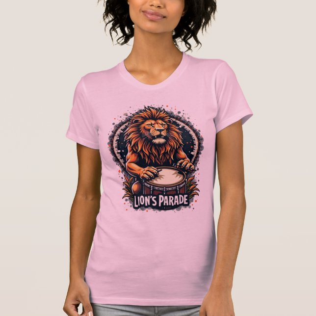 Lion's Drum Parade funny art : Majestic Lion Print T-Shirt (Front)