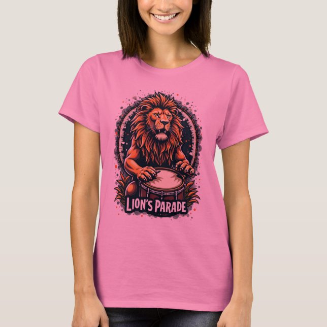 Lion's Drum Parade funny art : Majestic Lion Print T-Shirt (Front)