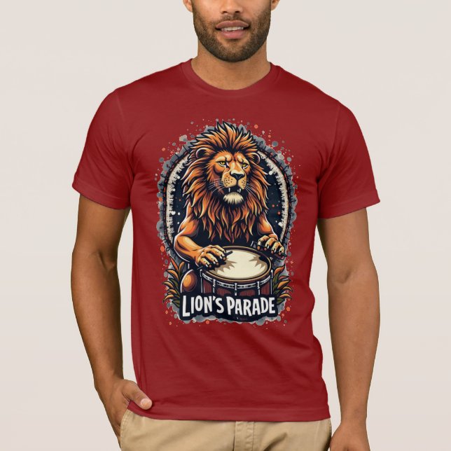 Lion's Drum Parade funny art : Majestic Lion Print T-Shirt (Front)