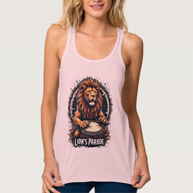 Lion's Drum Parade funny art : Majestic Lion Print Tank Top (Front)