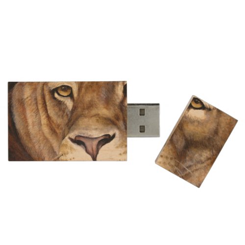 Lions face fine art  wood flash drive