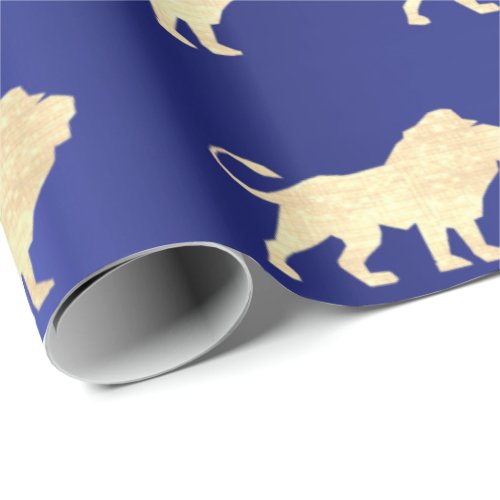 Lions Foxier Gold Glam VIP Metallic Sapphire Blue Wrapping Paper