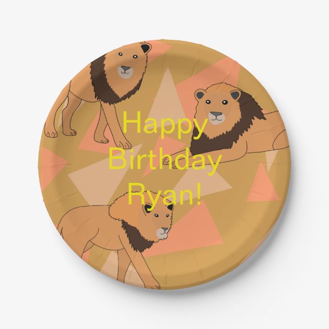 Lions Happy Birthday Paper Plates (Front)