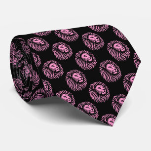 Lion's Head Pattern - Pink on Black Neck Tie