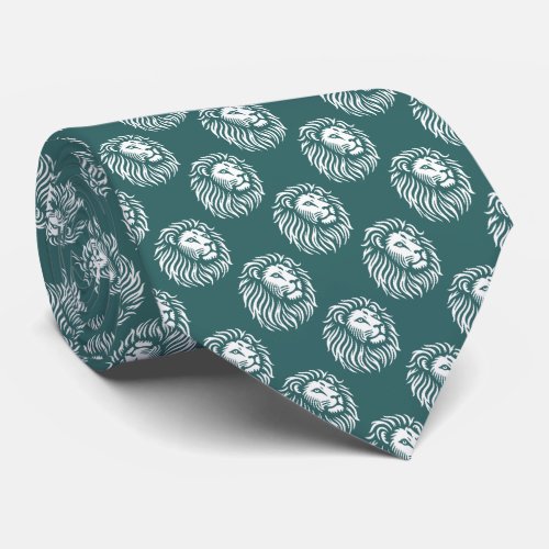 Lions Head Pattern _ White on Moss Green Neck Tie